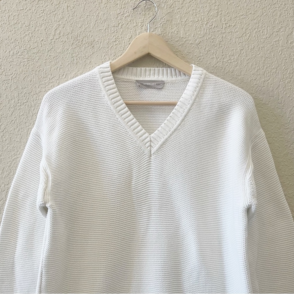 Everlane Sweater The Link Stitch V-Neck Cotton Classic Clean Girl Oversized Med - Picture 7 of 13